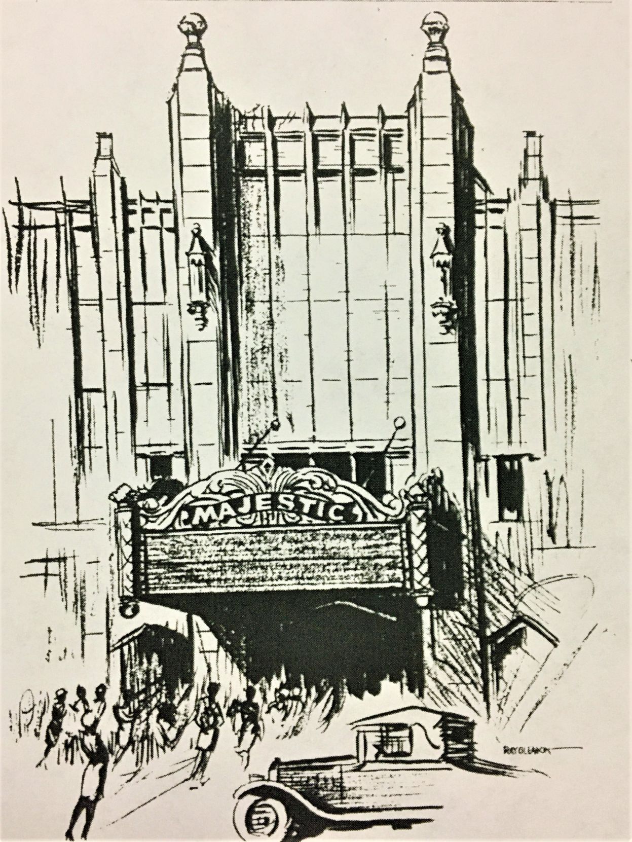 Majestic Theater - 1928 Drawing of Main Entrance with Marquee